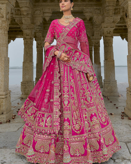 Rani Pink Silk Embroidered Bridal Lehenga Choli