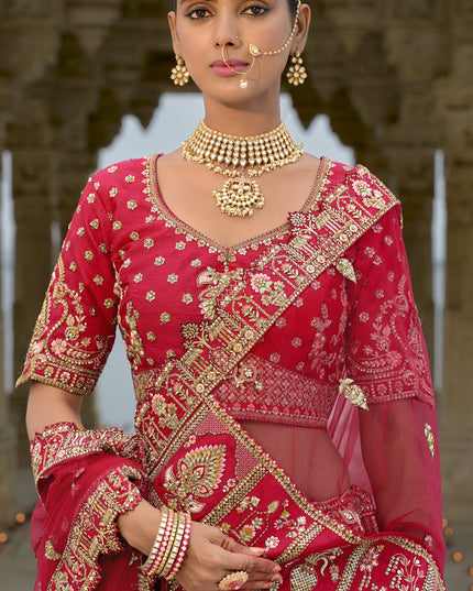 Hot Red Silk Embroidered Bridal Lehenga Choli