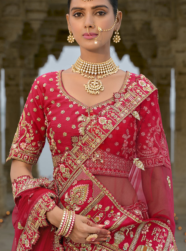 Hot Red Silk Embroidered Bridal Lehenga Choli
