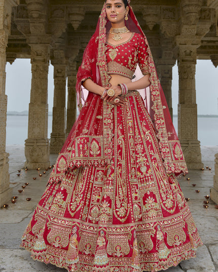 Hot Red Silk Embroidered Bridal Lehenga Choli