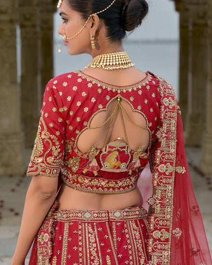 Hot Red Silk Embroidered Bridal Lehenga Choli