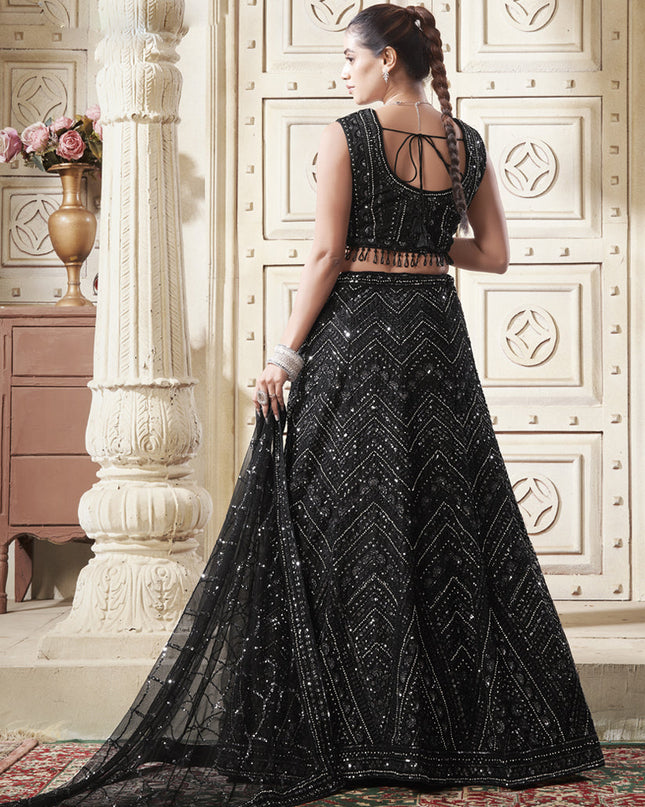 Black Net Sequins Embroidered Designer Wedding Lehenga Choli Set