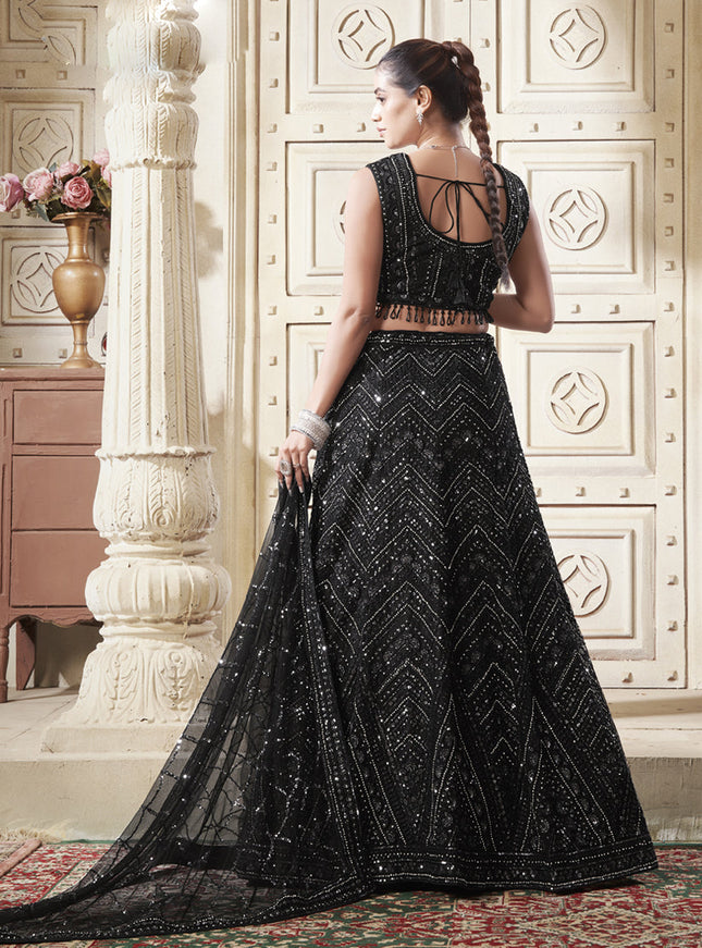 Black Net Sequins Embroidered Designer Wedding Lehenga Choli Set