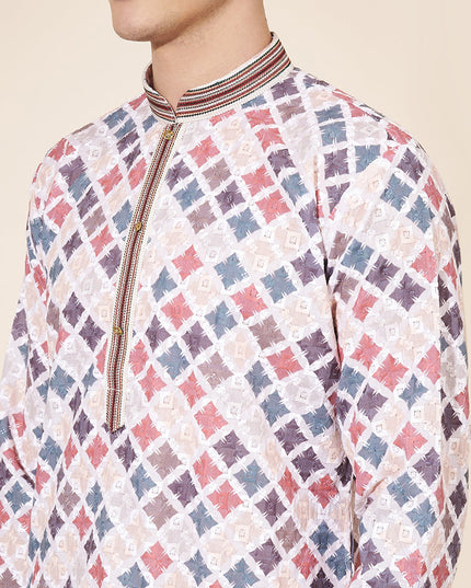 Multicolor Cotton Printed Mens Kurta Pajama Set