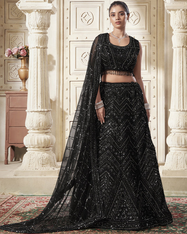 Black Net Sequins Embroidered Designer Wedding Lehenga Choli Set