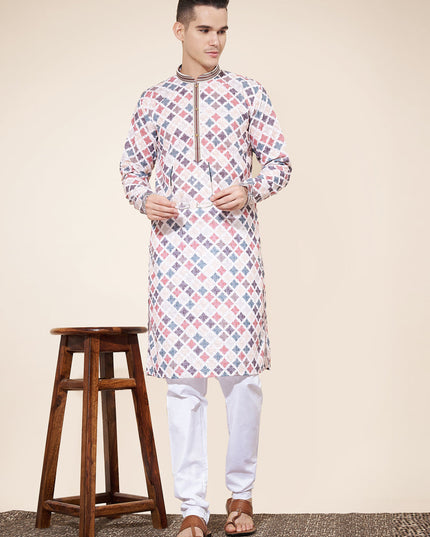 Multicolor Cotton Printed Mens Kurta Pajama Set