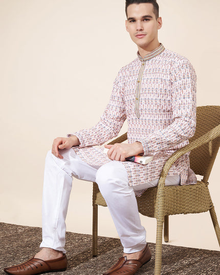 Multicolor Cotton Printed Mens Kurta Pajama Set