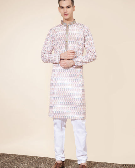 Multicolor Cotton Printed Mens Kurta Pajama Set