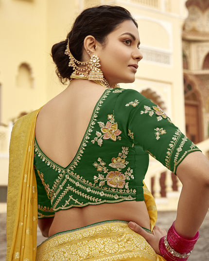 Maize Yellow Dola Silk Wedding Saree with Embroidered Blouse