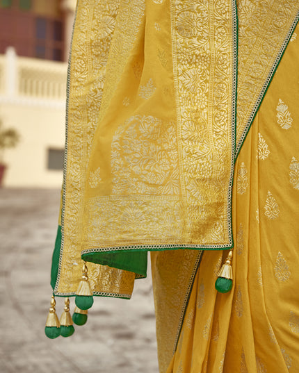 Maize Yellow Dola Silk Wedding Saree with Embroidered Blouse