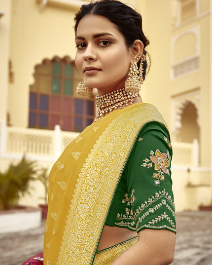 Maize Yellow Dola Silk Wedding Saree with Embroidered Blouse