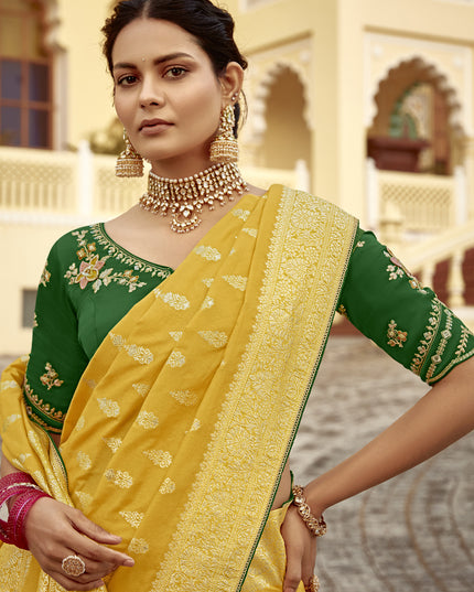 Maize Yellow Dola Silk Wedding Saree with Embroidered Blouse