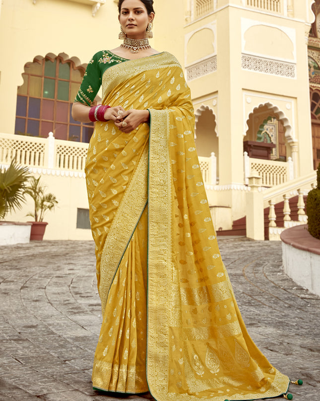 Maize Yellow Dola Silk Wedding Saree with Embroidered Blouse