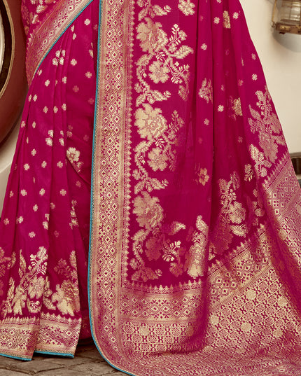 Rani Pink Dola Silk Wedding Saree with Embroidered Blouse