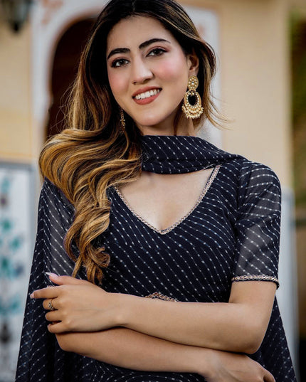 Black Georgette Leheriya Print Festival Lehenga Choli