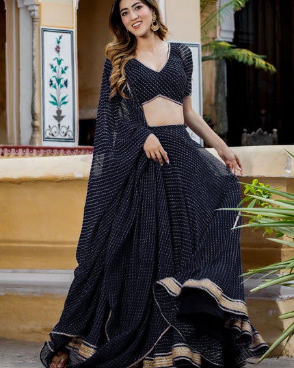 Black Georgette Leheriya Print Festival Lehenga Choli