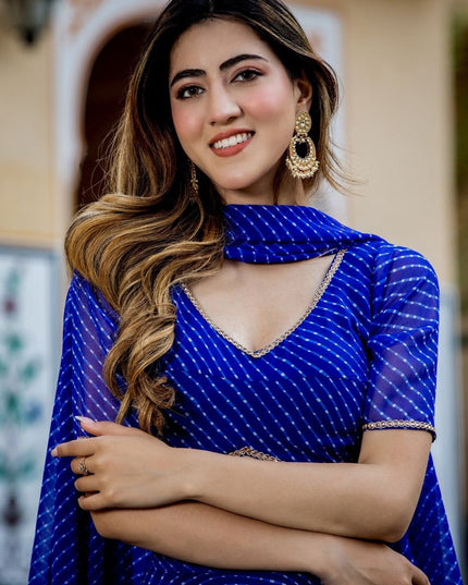 Royal Blue Georgette Leheriya Print Festival Lehenga Choli
