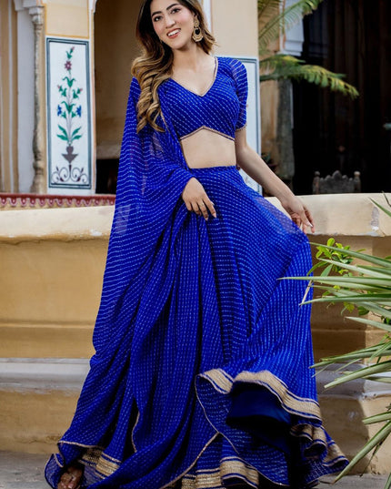 Royal Blue Georgette Leheriya Print Festival Lehenga Choli