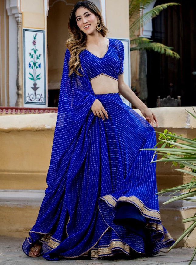 Royal Blue Georgette Leheriya Print Festival Lehenga Choli