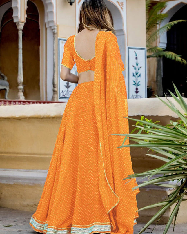 Golden Yellow Georgette Leheriya Print Festival Lehenga Choli