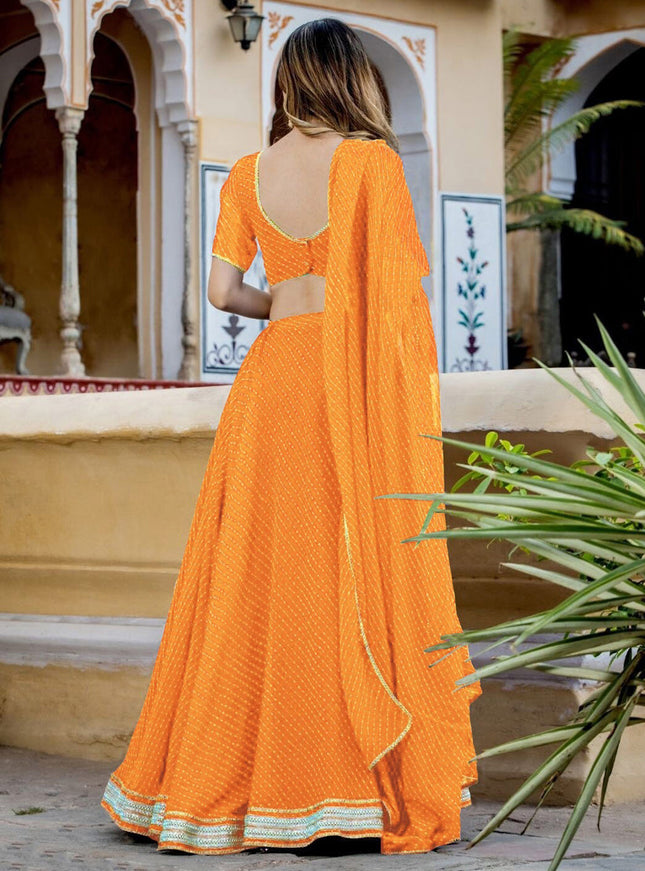 Golden Yellow Georgette Leheriya Print Festival Lehenga Choli