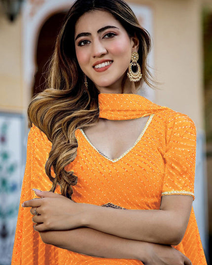 Golden Yellow Georgette Leheriya Print Festival Lehenga Choli