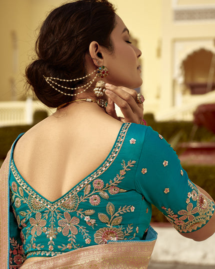 Cherry Pink Dola Silk Wedding Saree with Embroidered Blouse