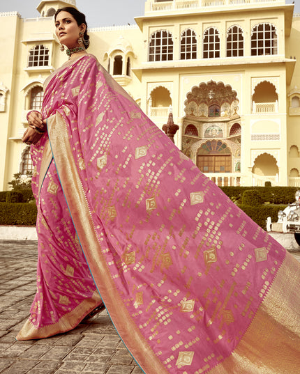 Cherry Pink Dola Silk Wedding Saree with Embroidered Blouse