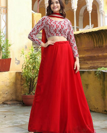 Lovely Red Heavy Lehenga Choli Set for Festival