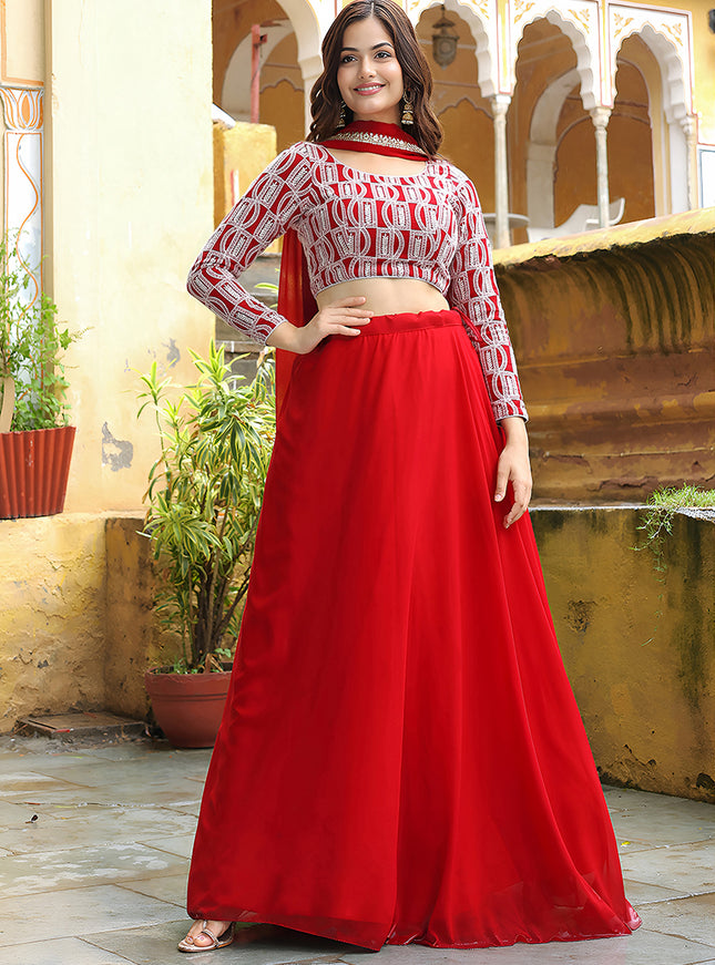 Lovely Red Heavy Lehenga Choli Set for Festival