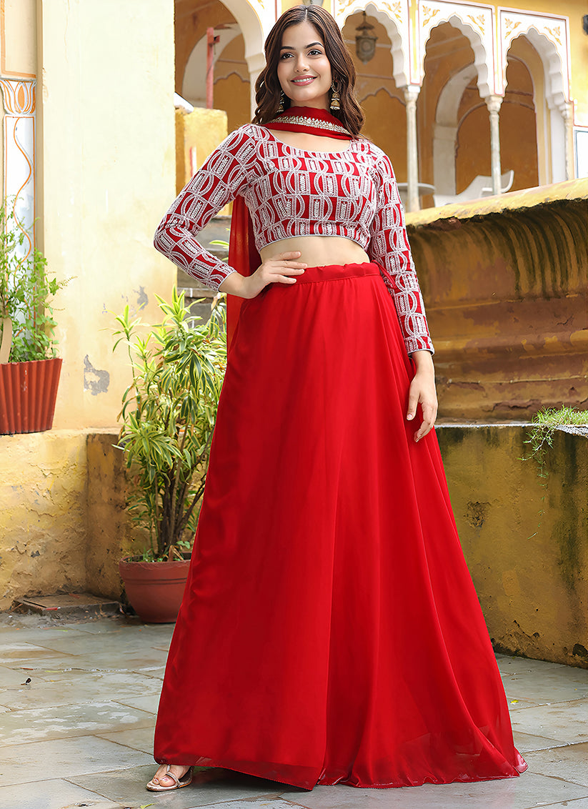 Lovely Red Heavy Lehenga Choli Set for Festival