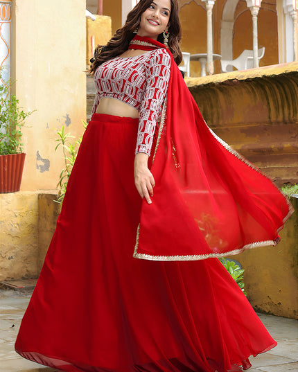 Lovely Red Heavy Lehenga Choli Set for Festival