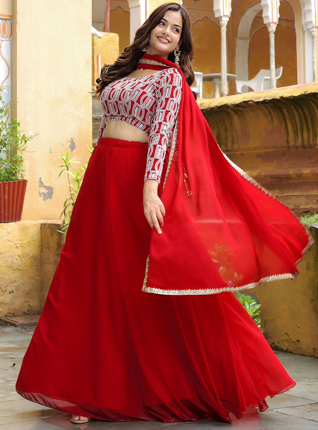 Lovely Red Heavy Lehenga Choli Set for Festival