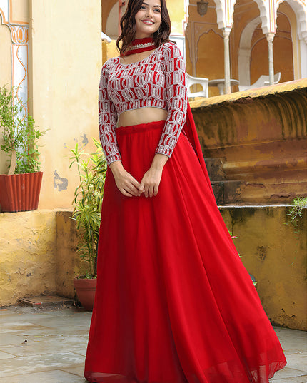 Lovely Red Heavy Lehenga Choli Set for Festival