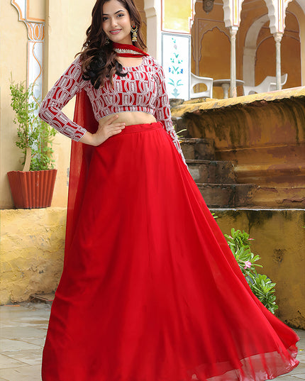 Lovely Red Heavy Lehenga Choli Set for Festival