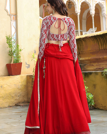 Lovely Red Heavy Lehenga Choli Set for Festival