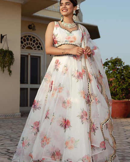 Pearl White Organza Festival Lehenga Choli