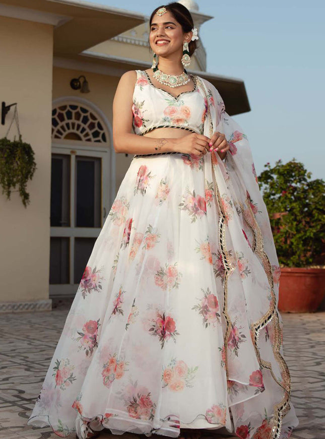 Pearl White Organza Festival Lehenga Choli
