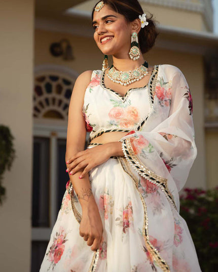 Pearl White Organza Festival Lehenga Choli