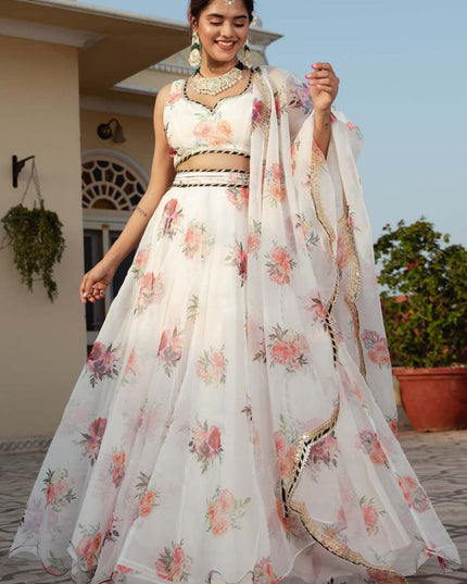 Pearl White Organza Festival Lehenga Choli
