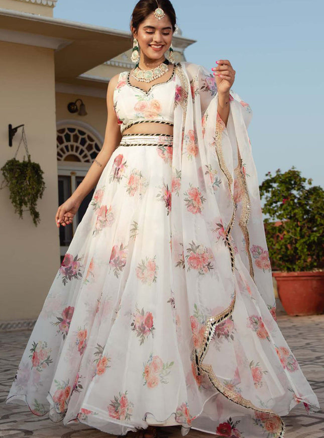 Pearl White Organza Festival Lehenga Choli