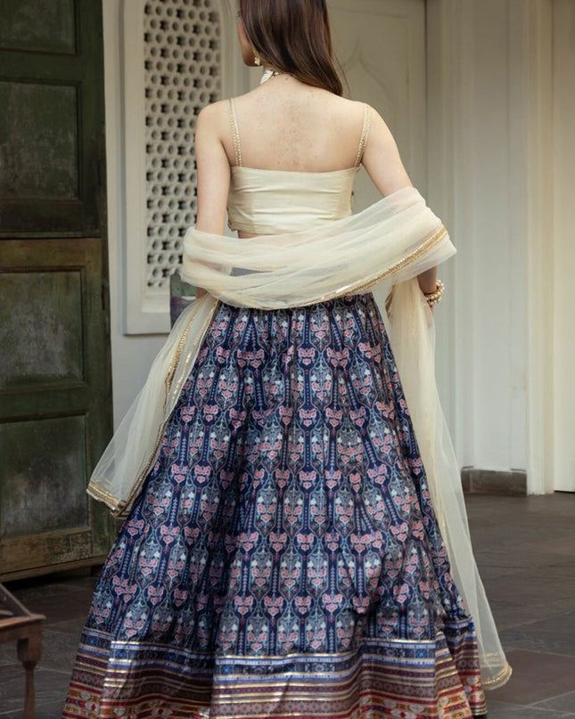 Navy Blue Art Silk Festival Lehenga Choli