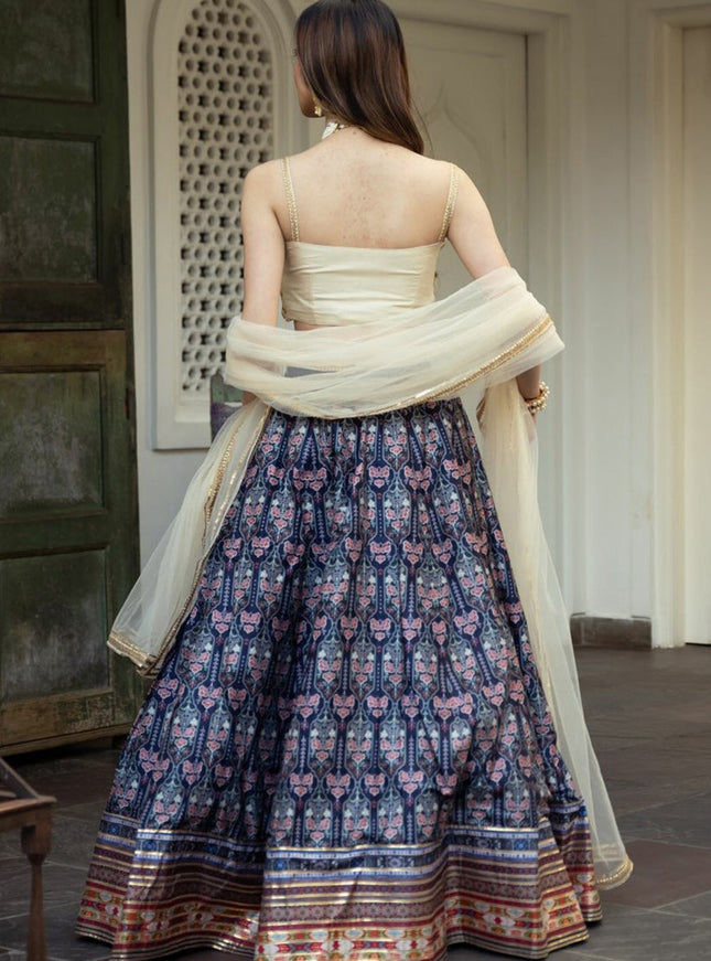 Navy Blue Art Silk Festival Lehenga Choli