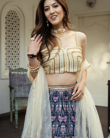 Navy Blue Art Silk Festival Lehenga Choli