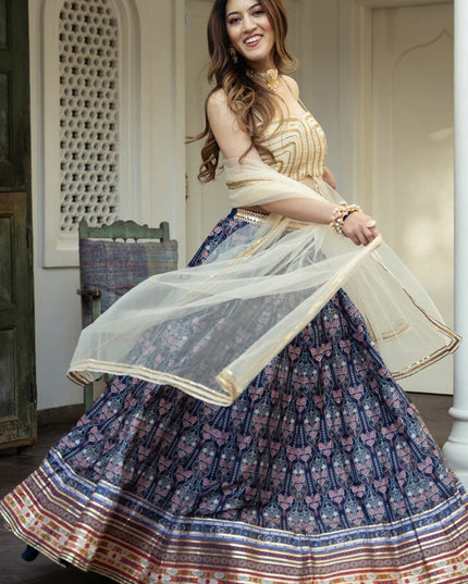 Navy Blue Art Silk Festival Lehenga Choli