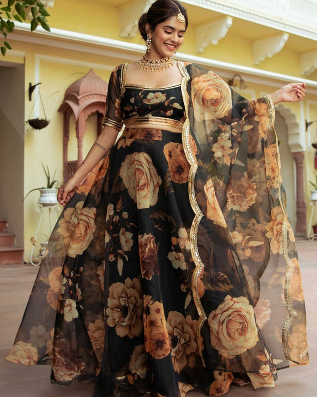 Black Organza Festival Lehenga Choli