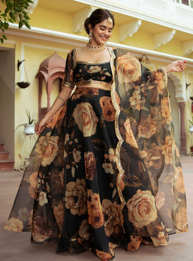 Black Organza Festival Lehenga Choli