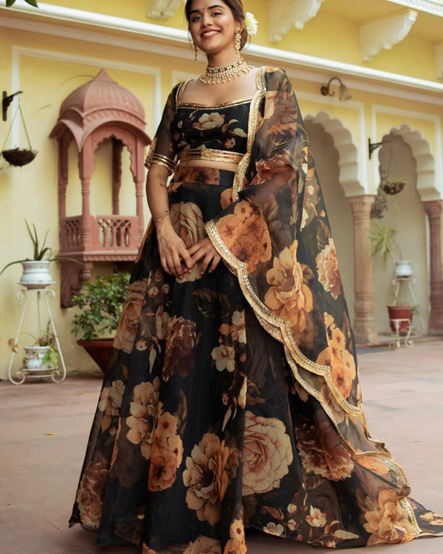 Black Organza Festival Lehenga Choli