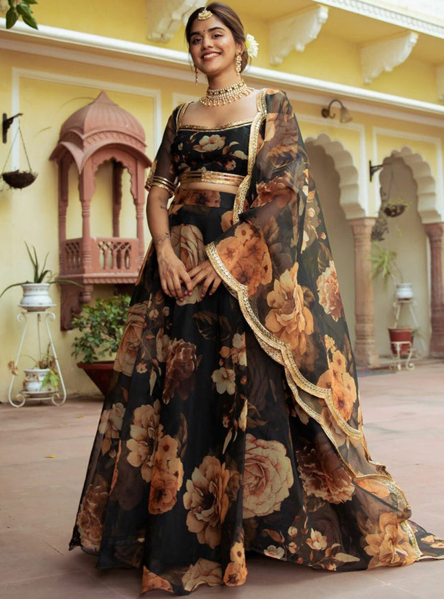 Black Organza Festival Lehenga Choli