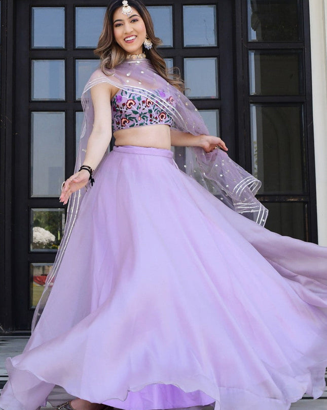Lavender Organza Net Festival Lehenga Choli